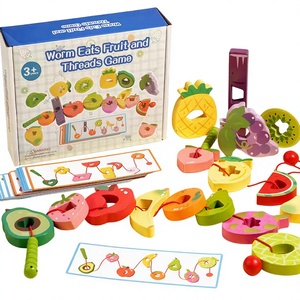 Cuerda de <span class=keywords><strong>madera</strong></span> Threading Lacing Toys Worm Eats Fruit Game Cognitive Early Educational Toys Colorful Edades 3 + Unisex - Product Image 1