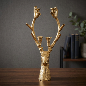 Portavelas de asta de ciervo inspirado en el bosque con atractivo rústico, brillo cálido para vacaciones de Navidad para decoración del hogar - Product Image 6