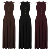 Robe en tricot sans manches à col polo pour femmes, robe midi longue ajustée, robe en viscose personnalisée OEM ODM pour femmes