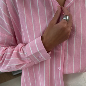 Nuova Collezione Primavera: Camicie da <span class=keywords><strong>Donna</strong></span> alla Moda, Vestibilità Ampia, Spalle Scivolate, Maniche Lunghe, a Righe, Traspiranti in <span class=keywords><strong>Lino</strong></span>-Cotone, per Lavoro e Uso Quotidiano - Product Image 3