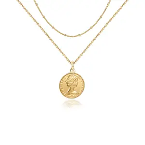 Supplier Wholesale 14K 18K Gold Plated Long Chain Fashion Gold Round Women Coin Pendant