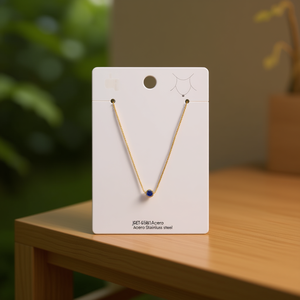 สร้อยคอ Angelina Fine Chain ชุบทอง ประดับจี้เพทายสีน้ำเงิน ดีไซน์มินิมอล เหมาะสำหรับใส่ทุกวัน ทำจากสแตนเลส - Product Image 2