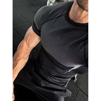 Vêtements de fitness respirants de style américain, t-shirt de sport pour homme à manches courtes, coupe ajustée, poignets élastiques