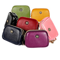 Dompet Wanita Kulit Asli Ritsleting Ganda Mewah Dompet Koin Retro Dompet Uang Koin Retro Dompet Wanita dengan Gantungan Kunci