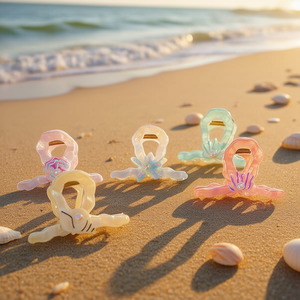 Pinza de Pelo de Resina con Forma de Estrella de Mar y Concha Marina Angelina de 8 cm para Mujer, Uso Diario, Estilo Dulce - Product Image 4