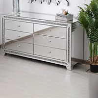 Rectangle décor élégant en cristal argenté miroir Six tiroirs armoire buffet et buffet avec Table de rangement