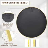 Grand miroir rond mural en alliage d'aluminium doré pour la décoration intérieure, idéal pour la salle de bain