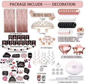 Rose Or Noir Joyeux Anniversaire Bannières Rideau Métal Ballon Arc Diadème Plats Tasses Nappe Gâteau Toppers <span class=keywords><strong>Photo</strong></span> Props Fournitures - Product Image 6