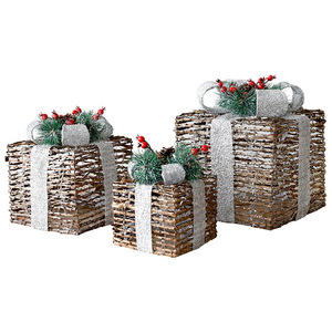 Nuevo Diseño de Caja de Regalo Navideña de Hierro con Oropel, Juego de 3 Piezas, Adornos Navideños Brillantes para Exhibición en Ventanas de Hotel - Product Image 5