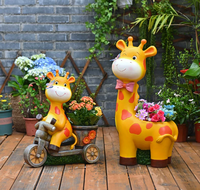 Pot de fleurs en résine artistique en forme de girafe de dessin animé, sculpture décorative d'extérieur pour maternelle et villa