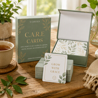 Cartes Oracle d'Affirmation Personnalisées Vert Sauge avec Dorure à Chaud, Écologiques, Coins Arrondis, Coffret Cadeau Familial, 52 Cartes Durables pour la Pleine Conscience