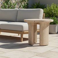 Mesa de Centro RH Lagos de Teca Duradera con Tablero de Dos Tablas de Teca Sólida, Patas Curvas de Doble Poste, Estilo Moderno Minimalista para Exteriores de Villa
