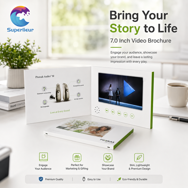 Superlieur Luxury Real Estate Presentation 7.0 Inch HD Screen Portfolio Custom Foil Stamping USB Charge Magnetic Video Brochure
