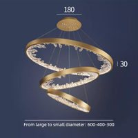 Lámparas de Cristal Colgantes Doradas con Anillo LED Personalizadas para Ingeniería, Decoración de Techo para el Hogar, Hotel, Villa, Comedor, Lámpara de Araña