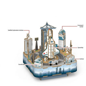 Caja de música espacial de madera con diseño de nave espacial, modelo aeroespacial DIY para ensamblar, con melodía de cuerda, juguete educativo coleccionable, decoración, regalo - Product Image 1