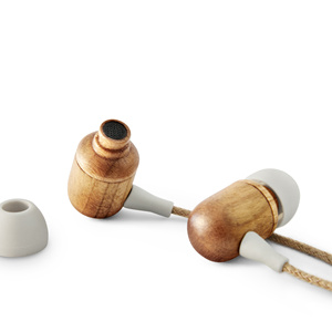 Écouteurs écologiques en bois de cerisier (Mini jack, Intra-auriculaires, Bois durable, Câble en chanvre, Micro, Commande vocale) - Product Image 3