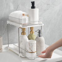 Organisateur et rangement sous évier transparent à 2 niveaux, rangement coulissant multifonctionnel pour salle de bain, cuisine, comptoir de vanité