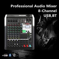Console de mixage audio professionnelle 8 canaux pour DJ avec 24 DSP, 7 égaliseurs, AUX, BT, fonction carte son MP3 pour PC ou téléphone en direct