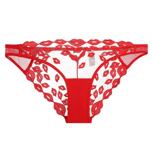 Slip <span class=keywords><strong>in</strong></span> Rete Trasparente con Ricamo Labbra Rosse, Sexy e Trasparente, a Vita Bassa, con Cut-out <span class=keywords><strong>in</strong></span> Pizzo, <span class=keywords><strong>Perizoma</strong></span> <span class=keywords><strong>in</strong></span> Rete Trasparente - Product Image 5