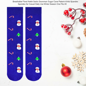 Breathable Floral Ankle Socks <b>Snowman</b> Sugar Cane Pattern Knitted Spandex for Casual Daily Use Winter Season One Fits All Body - Product Image 5