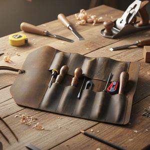 Rouleau à outils Crazy Horse en cuir moderne, organiseur de couteaux de sculpture, sac de transport pour couteaux d'atelier, promotionnel - Product Image 4
