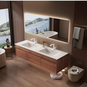 Mid ancient style rock slab seamless integrated basin intelligent <b>mirror</b> wall hanging bathroom cabinet - Product Image 4