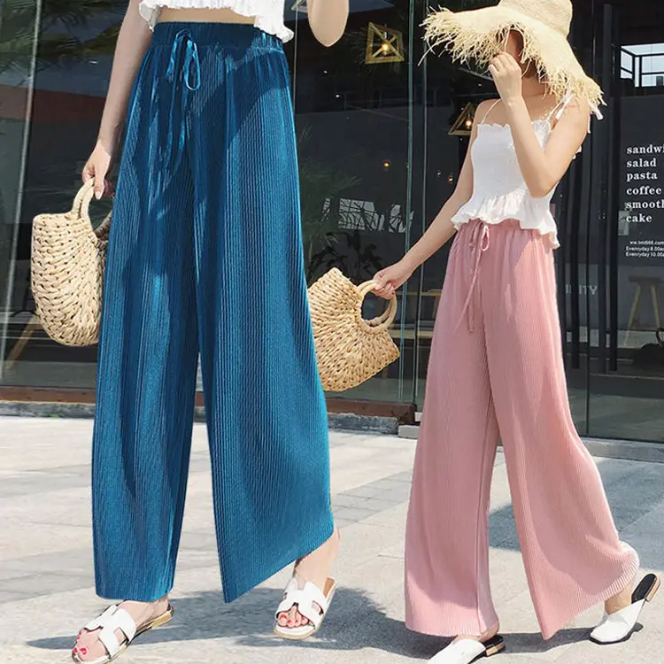 2022 primavera nuovi pantaloni larghi da donna pieghettati culotte allentate moda All-Match Casual pantaloni a nove punti Streetwear donna