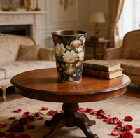 JH Joli pot de fleurs vintage rond et haut en fer blanc avec impression offset