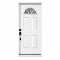 Porte d'entrée en acier à 4 panneaux avec verre demi-lune, design traditionnel