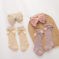 Nouvel ensemble d'été pour enfants : Bandeau et chaussettes à double couche avec nœud jacquard en nylon et coton pur, chaussettes mi-hautes ajourées