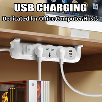 Stop Kontak Universal dengan Rel Pemasangan Tetap, Kabel Ekstensi Pengisian Cepat USB C, Sakelar Utama, dan Stop Kontak Gantung Dinding