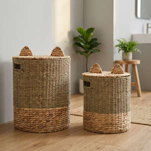 Ensemble de paniers Viettime Craft Set 2 en jacinthe d'eau et jonc de mer, avec couvercle, écologiques et durables, pour le linge - Product Image 3