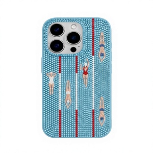 Étui de téléphone brodé à la main en coton et perles de verre, motif floral bleu, autres formes, thème sportif, coloré - Product Image 1