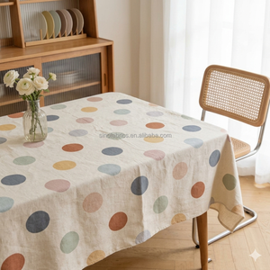 Tessuto in Misto <span class=keywords><strong>Lino</strong></span> e Poliestere Riciclato con Rivestimento Impermeabile e Stampa a Punti Colorati per Tovaglie, Cuscini e Tessili per la Casa - Product Image 5