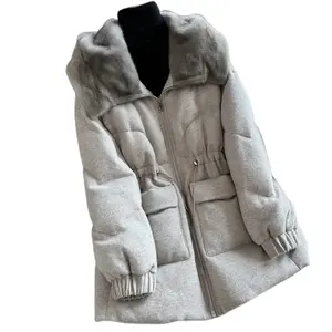 Fashion Good Quality Mink Fur Jackets Goose Down Coats With Mink Fur Collar