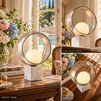 Lampe de table sculpturale en marbre, style luxe discret, avec abat-jour circulaire en verre gris fumé, éclairage G9 pour chambre, salon, entrée, décoration intérieure