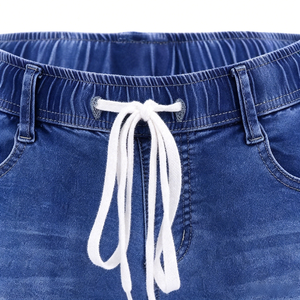 Shorts en jean décontractés d'été pour femmes, extensibles, avec cordon de serrage, taille élastique, déchirés, style Bermuda, pour femmes - Product Image 5