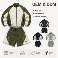 Ensemble de survêtement vintage en nylon color block pour homme – Veste coupe-vent légère et short décontracté – Deux pièces respirantes et à séchage rapide pour l'été
