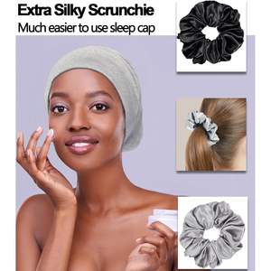 หมวกซาตินสำหรับนอนหลับ หมวกคลุมผมขนาดใหญ่ ปรับขนาดได้ สีดำ สำหรับผู้หญิงผมหยิก - Product Image 4