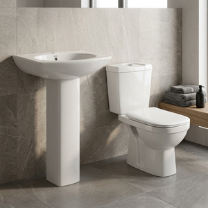 WC à double chasse en deux parties avec lavabo demi-pied en céramique, ensemble sanitaire pour salle de bain - Product Image 5