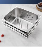 Baki Makanan Gastronorm Stainless Steel 201 Ukuran 1/1 Berlubang, Food Grade, untuk Meja Steam dan Drain Pan di Dapur Komersial/Buffet