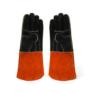 Guantes de cuero con aislamiento térmico, protección térmica naranja y negra para soldar y hacer barbacoa, talla para adultos, extra grande - Product Image 1