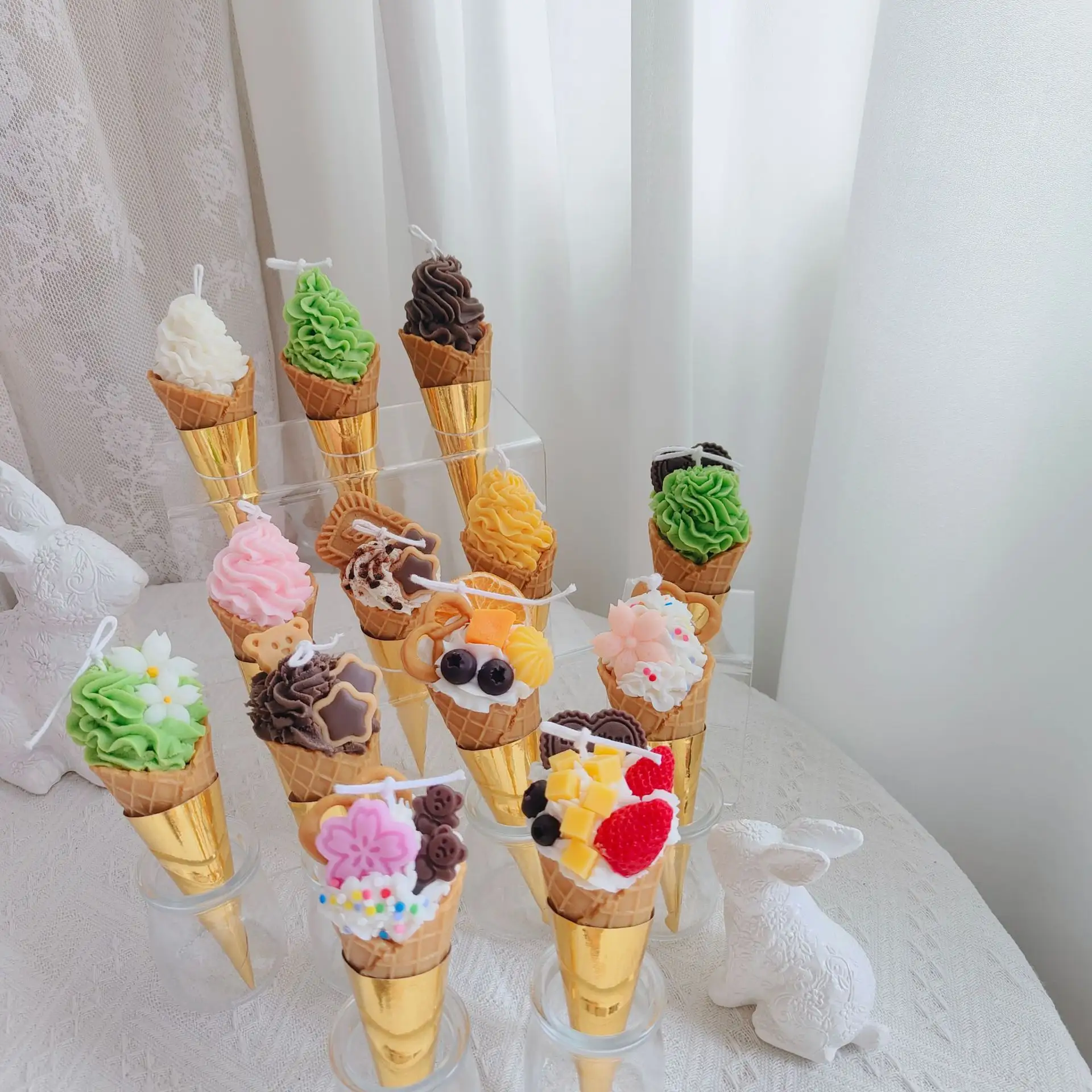 Dondurma koni kokulu mumlar soya balmumu koku doğum günü hediyesi simülasyon tatlı yaratıcı el yapımı süslemeleri