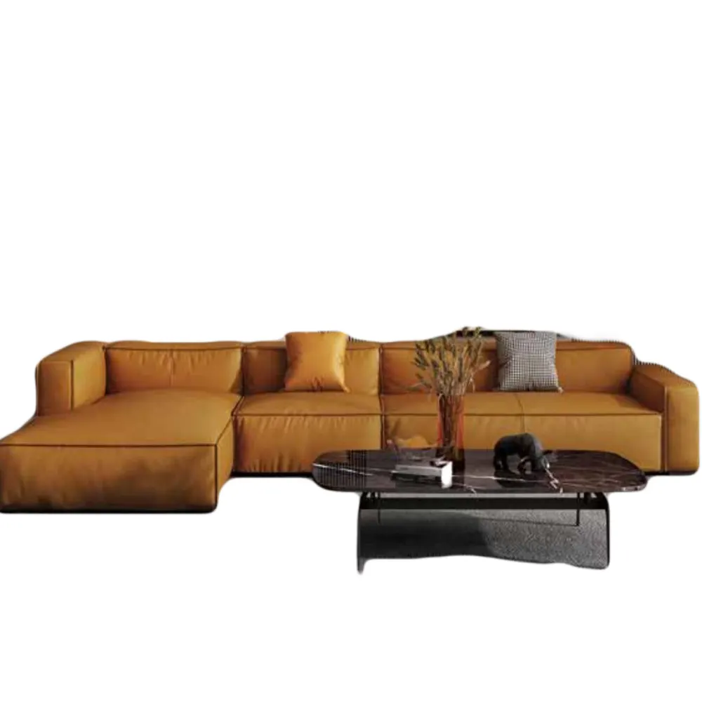 Nordic Italy minimalist high-end solid wood living room modern furniture corner leather sofa