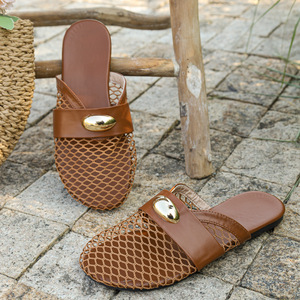 2026 Summer New Style Comfortable Soft Bottom Outdoor Sandals for Women Flat French Baotou <b>Half</b> Slippers Mesh <b>Slip</b>-on Closure - Product Image 4