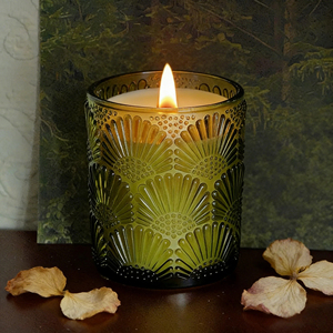 Bougie parfumée en verre en cire de soja gaufrée en forme d'éventail rétro, logo personnalisé en relief, transparente, bougies parfumées aux huiles essentielles. - Product Image 4