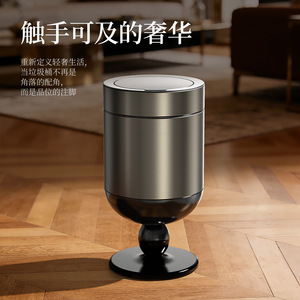 Stainless Steel Trash Can Cylindrical With Lid Indoor Use Living Room Bedroom Style - Product Image 2