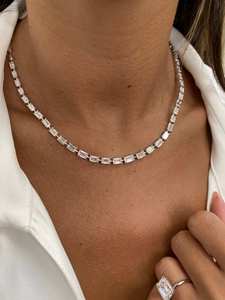 Collier tennis élégant en argent sterling 925 avec moissanite taille émeraude, idéal pour anniversaire, mariage, fête ou comme cadeau pour votre partenaire - Product Image 6