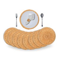 Ensemble de sets de table en paille tressée naturelle écologique de 35 cm (13,8 pouces) pour 6 personnes