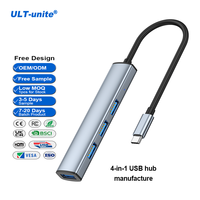 ULT-unite OEM Venta al por Mayor Nuevo Hub USB 3.0 Tipo C Delgado de Alta Velocidad y Calidad 4 en 1 con 4 Puertos